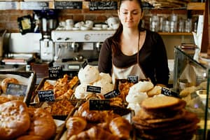 Gluten free desserts displayed on a bakery counter